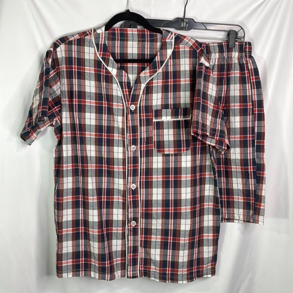 Latuza cotton navy and red plaid short pajamas:
